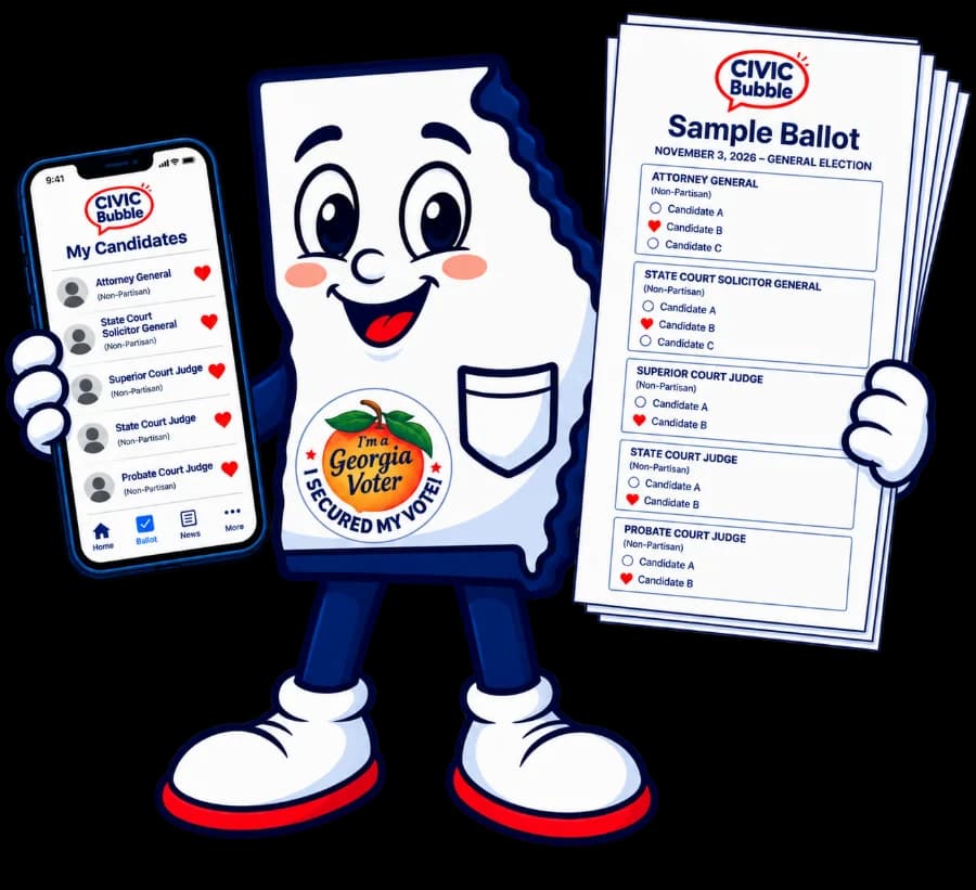 Georgie holding a sample ballot