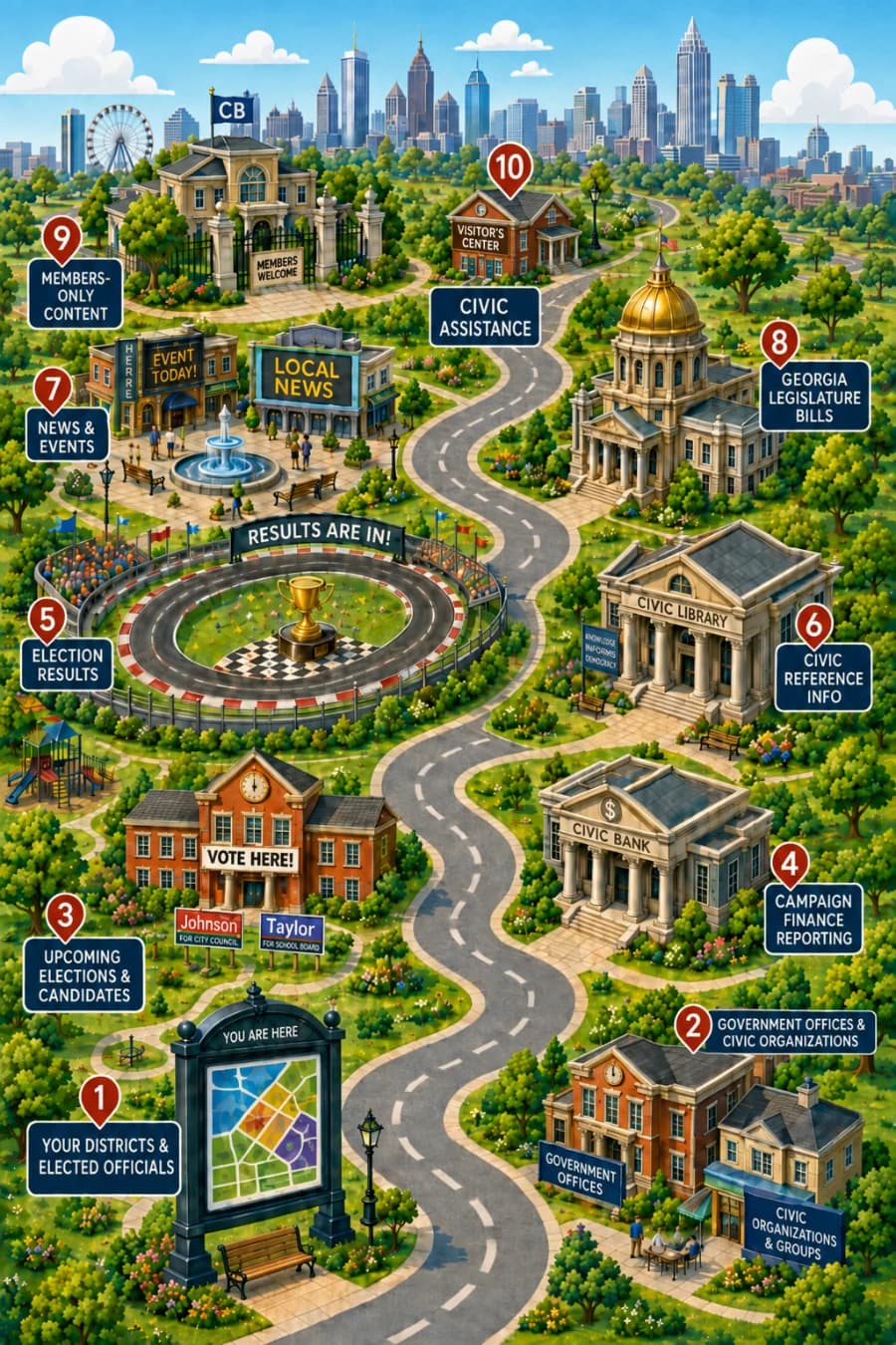 The 10-stop CivicBubble app tour map